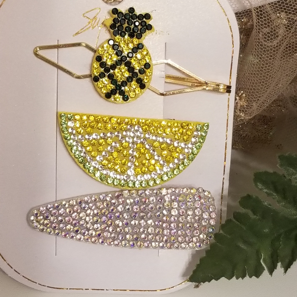 Hair Assesorie 3 PCS  Hair CLIPS WITH Rhinestone FRUIT